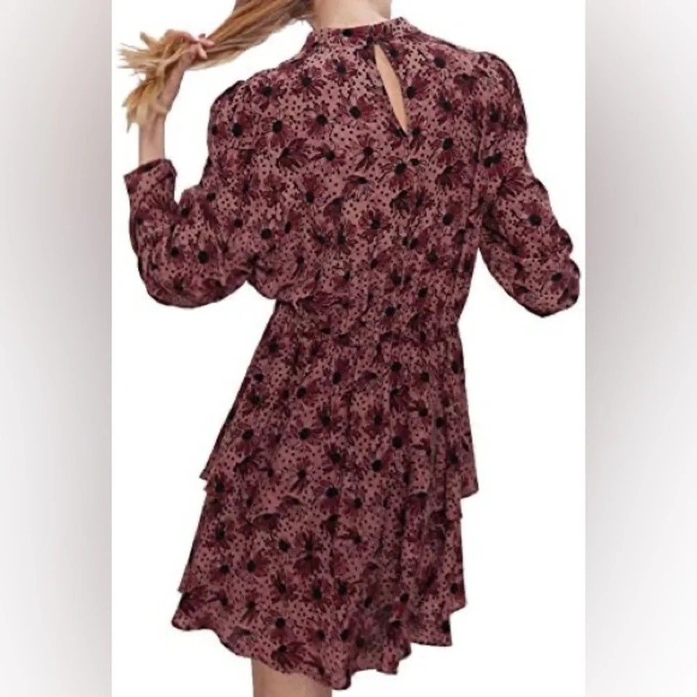 Zara Ruffled Print Marsala Dress - Size XS - Picture 5 of 13